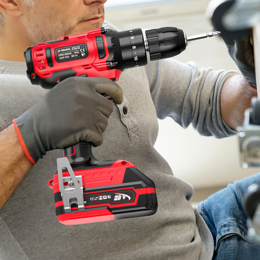 20V Cordless Drill Set with 72 Accessories, 2-Speed, 3/8" Chuck & LED