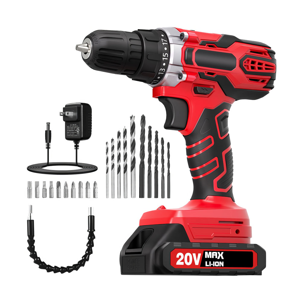 20V MAX Cordless Drill Kit with Battery & Charger, 2-Speed, 22pcs Bit Set