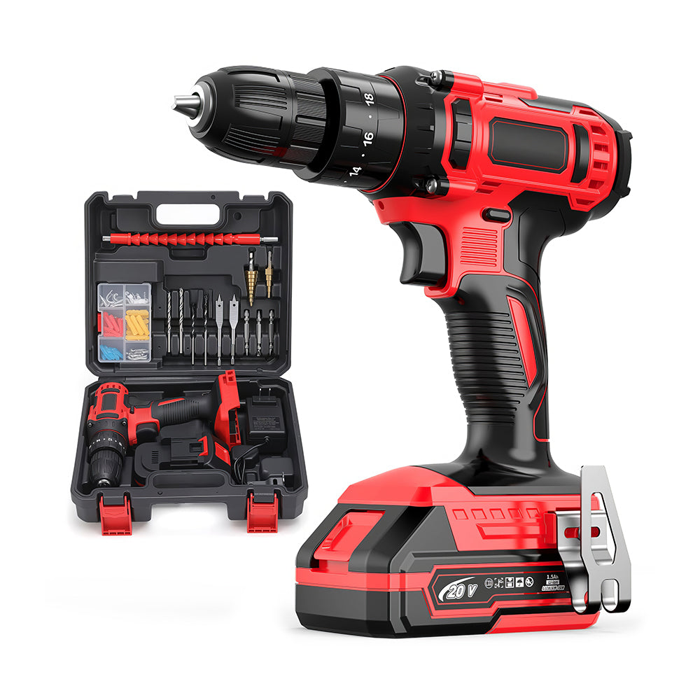 20V Cordless Drill Set with 72 Accessories, 2-Speed, 3/8" Chuck & LED