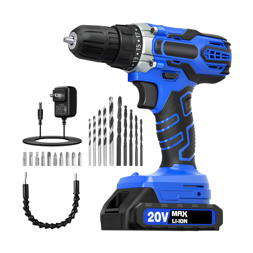 20V MAX Cordless Drill Kit with Battery & Charger, 2-Speed, 22pcs Bit Set