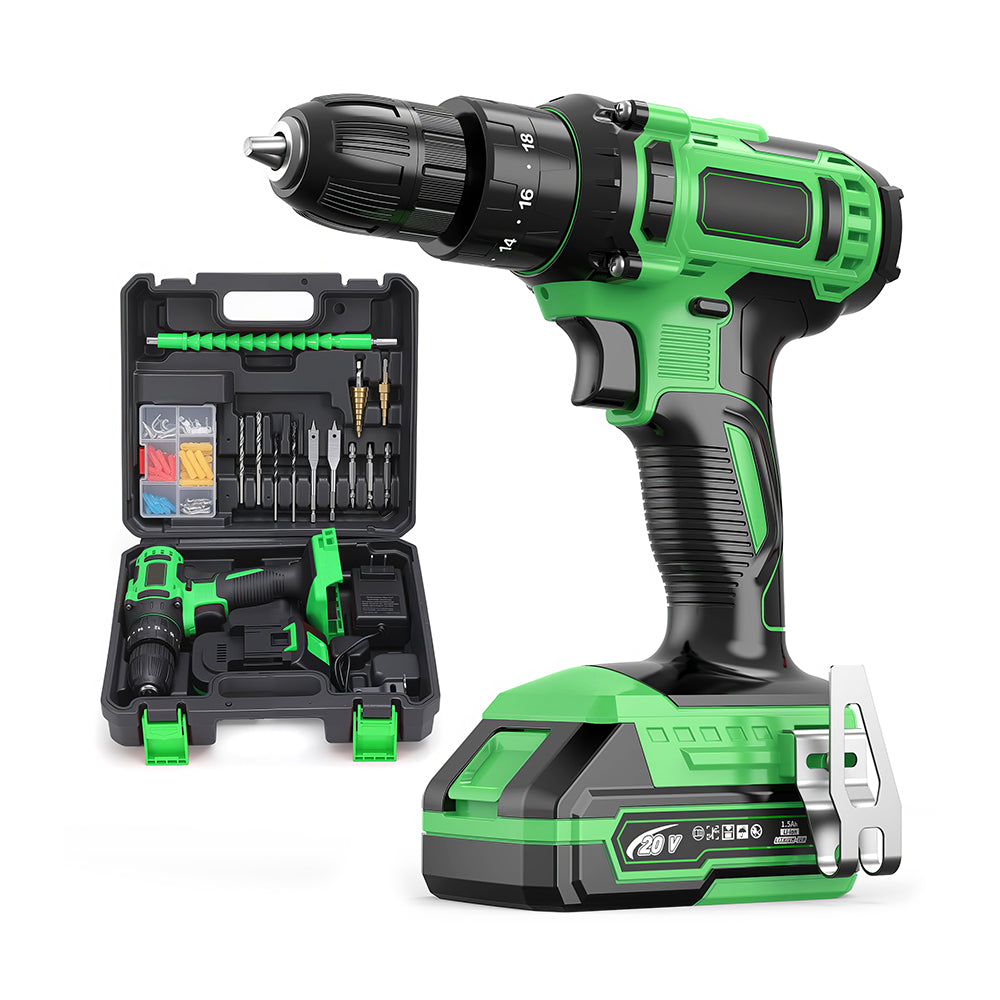 20V Cordless Drill Set with 72 Accessories, 2-Speed, 3/8" Chuck & LED